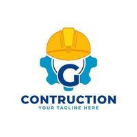 lettre initiale g avec équipement et casque. concept de logo de construction et d'ingénierie vecteur