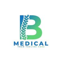 lettre b avec le logo de la colonne vertébrale de l'icône. utilisable pour les logos commerciaux, scientifiques, de soins de santé, médicaux, hospitaliers et naturels. vecteur