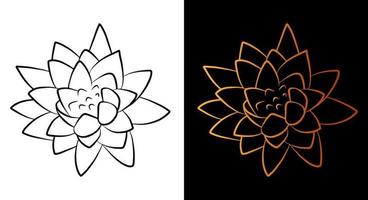 icône de contour de fleur de nénuphar, style d'art de ligne de croquis de doodle simple, ensemble de botanique floral noir et or. création de logo élégant de beauté. dessin de symbole isolé graphique. forme plate, carte d'impression lilas de mariage vecteur