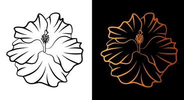 icône de contour de fleur, style d'art de ligne de croquis de doodle simple, ensemble de botanique floral noir et or. élément de conception de logo élégant de beauté. dessin de symbole isolé graphique. forme plate, carte d'impression de tatouage de mariage. vecteur