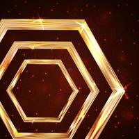 hexagone doré brillant sur fond rouge foncé avec des étoiles et des particules scintillantes. illustration vectorielle de luxe. modèle de conception facile à modifier pour vos projets d'entreprise. vecteur