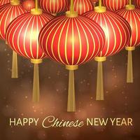 illustration vectorielle du nouvel an chinois avec des lanternes sur fond bokeh. modèle de conception facile à modifier pour vos projets. peut être utilisé comme cartes de vœux, bannières, invitations, etc. vecteur