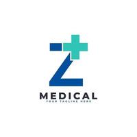 lettre z croix plus logo. utilisable pour les logos commerciaux, scientifiques, de soins de santé, médicaux, hospitaliers et naturels. vecteur