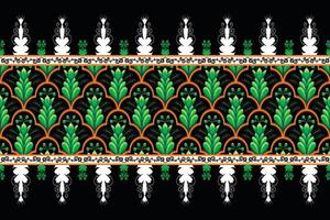 fleur verte sur fond noir, motif oriental ethnique géométrique orange design traditionnel pour le fond tapis papier peint vêtements emballage batik tissu illustration vectorielle style de broderie vecteur