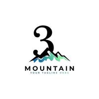 logo de la montagne numéro trois. explorez l'élément de modèle de logo d'entreprise de symbole d'aventure de montagne. vecteur