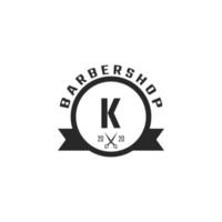 lettre k vintage badge de salon de coiffure et inspiration de conception de logo vecteur