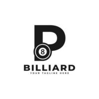 lettre p avec création de logo de billard. éléments de modèle de conception de vecteur pour l'équipe sportive ou l'identité d'entreprise.