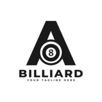 lettre a avec création de logo de billard. éléments de modèle de conception de vecteur pour l'équipe sportive ou l'identité d'entreprise.