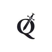 lettre q avec inspiration de modèle de conception de logo vectoriel icône épée