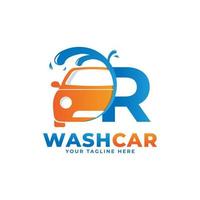 lettre r avec logo de lavage de voiture, nettoyage de voiture, lavage et création de logo vectoriel de service.