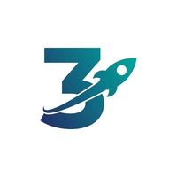 numéro 3 avec fusée et logo swoosh. marque de lettre créative adaptée à l'identité de la marque de l'entreprise, aux voyages, au démarrage, à la logistique, au modèle de logo d'entreprise vecteur