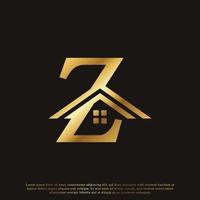 lettre initiale z accueil maison création de logo doré. concept de logo immobilier. illustration vectorielle vecteur