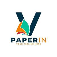 lettre simple moderne v avec modèle de conception de logo papier vecteur