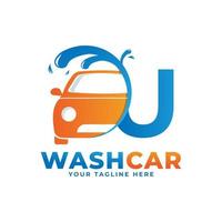 lettre u avec logo de lavage de voiture, nettoyage de voiture, lavage et création de logo vectoriel de service.