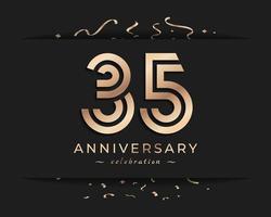 Conception de style de logo de célébration d'anniversaire de 35 ans. joyeux anniversaire salutation célèbre l'événement avec une ligne multiple dorée et des confettis isolés sur une illustration de conception de fond sombre vecteur