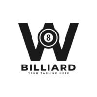 lettre w avec création de logo de billard. éléments de modèle de conception de vecteur pour l'équipe sportive ou l'identité d'entreprise.