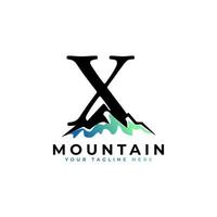 lettre initiale x logo de montagne. explorez l'élément de modèle de logo d'entreprise de symbole d'aventure de montagne. vecteur