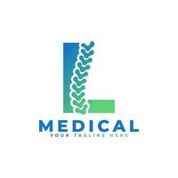 lettre l avec le logo de la colonne vertébrale de l'icône. utilisable pour les logos commerciaux, scientifiques, de soins de santé, médicaux, hospitaliers et naturels. vecteur