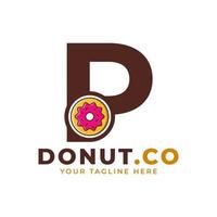 création de logo de beignet sucré lettre initiale p. logo pour cafés, restaurants, cafés, restauration. vecteur