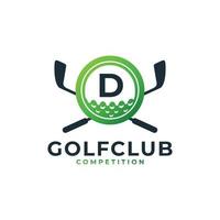 logo de sport de golf. lettre d pour le modèle vectoriel de conception de logo de golf. vecteur eps10