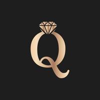 lettre d'or de luxe q avec le symbole du diamant. inspiration de conception de logo de diamant premium vecteur