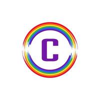 lettre c à l'intérieur de la circulaire de couleur arc-en-ciel drapeau brosse logo design inspiration pour le concept lgbt vecteur