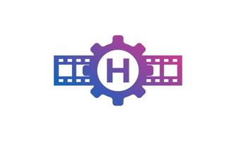 lettre initiale h engrenage roue dentée avec bandes de bobine pellicule pour film film cinéma studio de production logo inspiration vecteur
