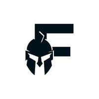 logo spartiate. lettre initiale f pour le vecteur de conception de logo de casque de guerrier spartiate