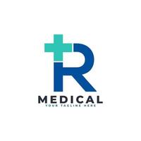 lettre r croix plus logo. utilisable pour les logos commerciaux, scientifiques, de soins de santé, médicaux, hospitaliers et naturels. vecteur