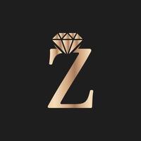 lettre d'or de luxe z avec le symbole du diamant. inspiration de conception de logo de diamant premium vecteur