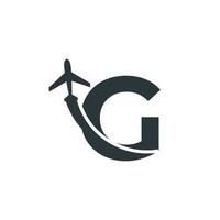 lettre initiale g voyage avec élément de modèle de conception de logo de vol d'avion vecteur