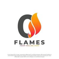 flamme avec logo numéro 0. modèle de logo vectoriel de feu