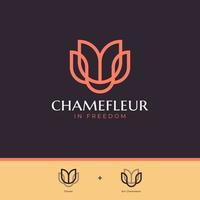 logo tulipe fleur abstraite avec caméléon dans le style de ligne. logo combinaison de fleur tulipe et caméléon vecteur