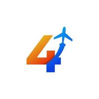 numéro 4 voyage avec élément de modèle de conception de logo de vol d'avion vecteur