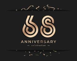 Conception de style de logo de célébration d'anniversaire de 68 ans. joyeux anniversaire salutation célèbre l'événement avec une ligne multiple dorée et des confettis isolés sur une illustration de conception de fond sombre vecteur