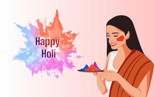 femmes avec couleur poudre, illustration de personnage happy holi sur fond blanc. vecteur