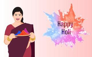 femmes avec couleur poudre, illustration de personnage happy holi sur fond blanc. vecteur