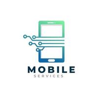 modèle de conception de logo de service mobile. téléphone combiné avec l'illustration vectorielle de l'icône du circuit technologique vecteur