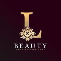 élégant logo de luxe l. logo alphabet floral doré avec des feuilles de fleurs. parfait pour la mode, les bijoux, le salon de beauté, les cosmétiques, le spa, la boutique, le mariage, le timbre de lettre, le logo de l'hôtel et du restaurant. vecteur