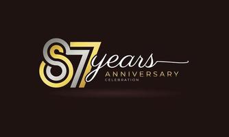 Logotype de célébration d'anniversaire de 87 ans avec plusieurs lignes liées couleur argent et or pour l'événement de célébration, le mariage, la carte de voeux et l'invitation isolés sur fond sombre vecteur