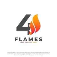 flamme avec logo numéro 4. modèle de logo vectoriel de feu