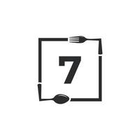 logo du restaurant. numéro 7 avec fourchette à cuillère pour le modèle de conception d'icône de logo de restaurant vecteur