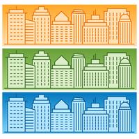 Vecteur série de bannières avec des silhouettes colorées de la ville linéaire