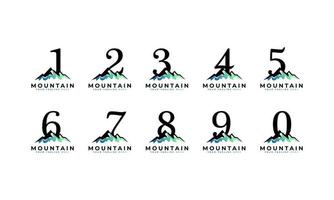 ensemble de nombres logo de montagne vectoriel. explorez l'élément de modèle de logo d'entreprise de symbole d'aventure de montagne. vecteur