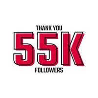 merci 55k followers carte célébration vecteur modèle de publication sur les réseaux sociaux.