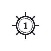 numéro 1 à l'intérieur du volant du navire et de l'icône de la chaîne circulaire pour l'inspiration du logo nautique vecteur