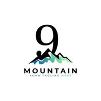 logo de la montagne numéro neuf. explorez l'élément de modèle de logo d'entreprise de symbole d'aventure de montagne. vecteur