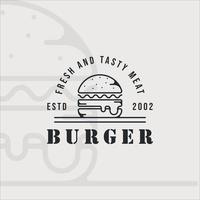 burger ou hamburger logo dessin au trait vintage vector illustration modèle icône graphisme. signe ou symbole de restauration rapide pour un restaurant de menu ou des articles promotionnels avec typographie