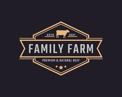 emblème d'insigne d'étiquette rétro vintage classique bovin, angus, inspiration de conception de logo de ferme familiale bovine vecteur