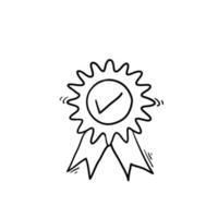 icône de fine ligne de garantie ou de médaille. concept d'emblème ou d'assurance de contrôle minimal des consommateurs. vecteur d'illustration doodle dessiné à la main